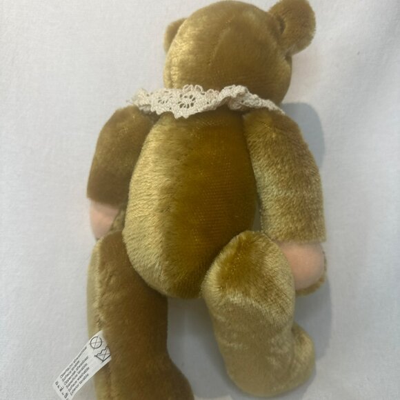 Schuco Jointed Teddy Bear Brown Purring Sound Hang Tag 11" W/ Bow Ruffle - Picture 6 of 7